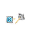 Petite Chatelaine® Pave Bezel Stud Earrings in Sterling Silver with Blue Topaz and Diamonds
