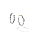 Petite X Hoop Earrings in Sterling Silver with Diamonds, 1in