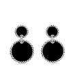 DY Elements® Double Drop Earrings in Sterling Silver with Black Onyx and Diamonds, 33mm