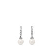 Pearl and Pavé Solari Drop Earrings in Sterling Silver with Pearls and Diamonds, 18.4mm
