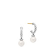 Pearl and Pavé Solari Drop Earrings in Sterling Silver with Pearls and Diamonds, 18.4mm