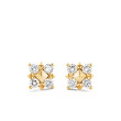 Petite Modern Renaissance Pyramid Pearl Stud Earrings in 18K Yellow Gold with Diamonds, 8mm