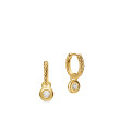 Petite Cable Huggie Drop Earrings in 18K Yellow gold with Center Diamond, 17.5mm