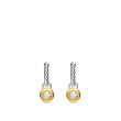 Petite Cable Huggie Drop Earrings in Sterling Silver with 14K Yellow gold and Center Diamond, 17.5mm