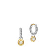 Petite Cable Huggie Drop Earrings in Sterling Silver with 14K Yellow gold and Center Diamond, 17.5mm