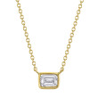 East West Emerald Cut Bezel Set Pendant with Cable Chain