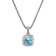 Petite Albion® Pendant Necklace in Sterling Silver with Blue Topaz and Pave Diamonds