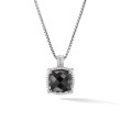 Chatelaine® Pave Bezel Pendant Necklace in Sterling Silver with Black Onyx and Diamonds