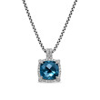 Chatelaine Pave Bezel Pendant Necklace with Hampton Blue Topaz and Diamonds, 9mm
