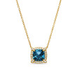 Petite Chatelaine® Pave Bezel Pendant Necklace in 18K Yellow Gold with Hampton Blue Topaz and Diamonds