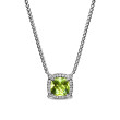 Petite Chatelaine® Pavé Bezel Pendant Necklace in Sterling Silver with Peridot and Diamonds, 7mm