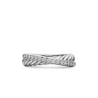 Crossover Band Ring in Sterling Silver with Pave Diamonds