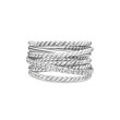 Crossover Ring in Sterling Silver with Pave Diamonds