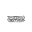 Crossover Band Ring in Sterling Silver with Pave Diamonds