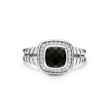 Petite Albion® Ring in Sterling Silver with Black Onyx and Pave Diamonds