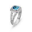 Petite Albion® Ring in Sterling Silver with Blue Topaz and Pave Diamonds