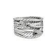 Double X Crossover Ring in Sterling Silver with Pave Diamonds