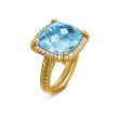 Chatelaine® Pavé Bezel Ring in 18K Yellow Gold with Blue Topaz and Diamonds, 14mm