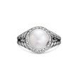 Albion® Pearl Ring in Sterling Silver with Pave Diamonds