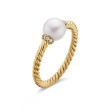 Petite Solari Station Ring in 18K Yellow Gold with Pearl and Pave Diamonds