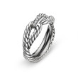Cable Loop Band Ring in Sterling Silver with Pave Diamonds