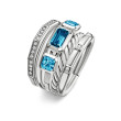 Stax Five Row Ring in Sterling Silver with Hampton Blue Topaz and Diamonds, 15mm