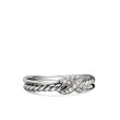 Petite X Ring in Sterling Silver with Pave Diamonds