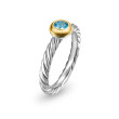 Petite Cable Ring in Sterling Silver with 14K Yellow Gold and Blue Topaz, 2.8mm