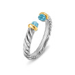 Petite Cable Open Ring in Sterling Silver with 14K Yellow Gold and Blue Topaz, 3.4mm