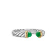 Petite Cable Open Ring in Sterling Silver with 14K Yellow Gold and Green Onyx, 3.4mm