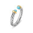 Petite Cable Open Ring in Sterling Silver with 14K Yellow Gold and Turquoise, 3.4mm