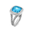 Albion® Ring in Sterling Silver with Blue Topaz and Diamonds, 11mm