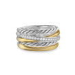 Crossover Five Row Ring in Sterling Silver with 18K Yellow Gold and Diamonds, 11mm