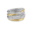 Crossover Seven Row Ring in Sterling Silver with 18K Yellow Gold amd Diamonds, 16mm