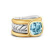 DY Mercer® Four Row Stone Ring in Sterling Silver with 18K Yellow Gold, Sky Blue Topaz and Diamonds, 14mm