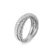 Crossover Two Row Ring in Sterling Silver with Diamonds, 7.5mm