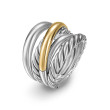 Crossover Five Row Ring in Sterling Silver with 14K Yellow Gold, 17.5mm