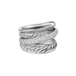 Crossover Five Row Ring in Sterling Silver with Diamonds, 17.5mm