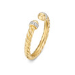 Cable Band Open Ring in 18K Yellow Gold with Diamonds, 2.8mm