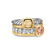 DY Mercer® Color Stone Multi Row Ring in Sterling Silver with 18K Yellow Gold, Champagne Citrine, Morganite and Diamonds, 10mm