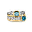 DY Mercer® Color Stone Multi Row Ring in Sterling Silver with 18K Yellow Gold, Blue Topaz and Diamonds, 10mm