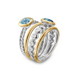 DY Mercer® Color Stone Multi Row Ring in Sterling Silver with 18K Yellow Gold, Blue Topaz and Diamonds, 10mm