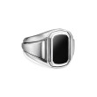 Deco Signet Ring in Sterling Silver with Black Onyx