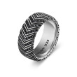 Chevron Band Ring in Sterling Silver with Black Diamonds, 10mm