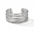 Crossover Cuff Bracelet in Sterling Silver with Pave Diamonds