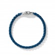 Box Chain Bracelet in Sterling Silver with Blue Stainless Steel