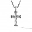 Chevron Cross Pendant in Sterling Silver with Pave Black Diamonds