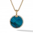 Limited DY Elements® Disc Pendant in 18K Yellow Gold with Chrysocolla and Pave Diamonds