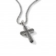 Deco Cross Pendant in Sterling Silver with Pave Black Diamonds