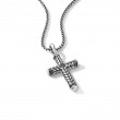 Chevron Sculpted Cross Pendant in Sterling Silver with Pave Black Diamonds